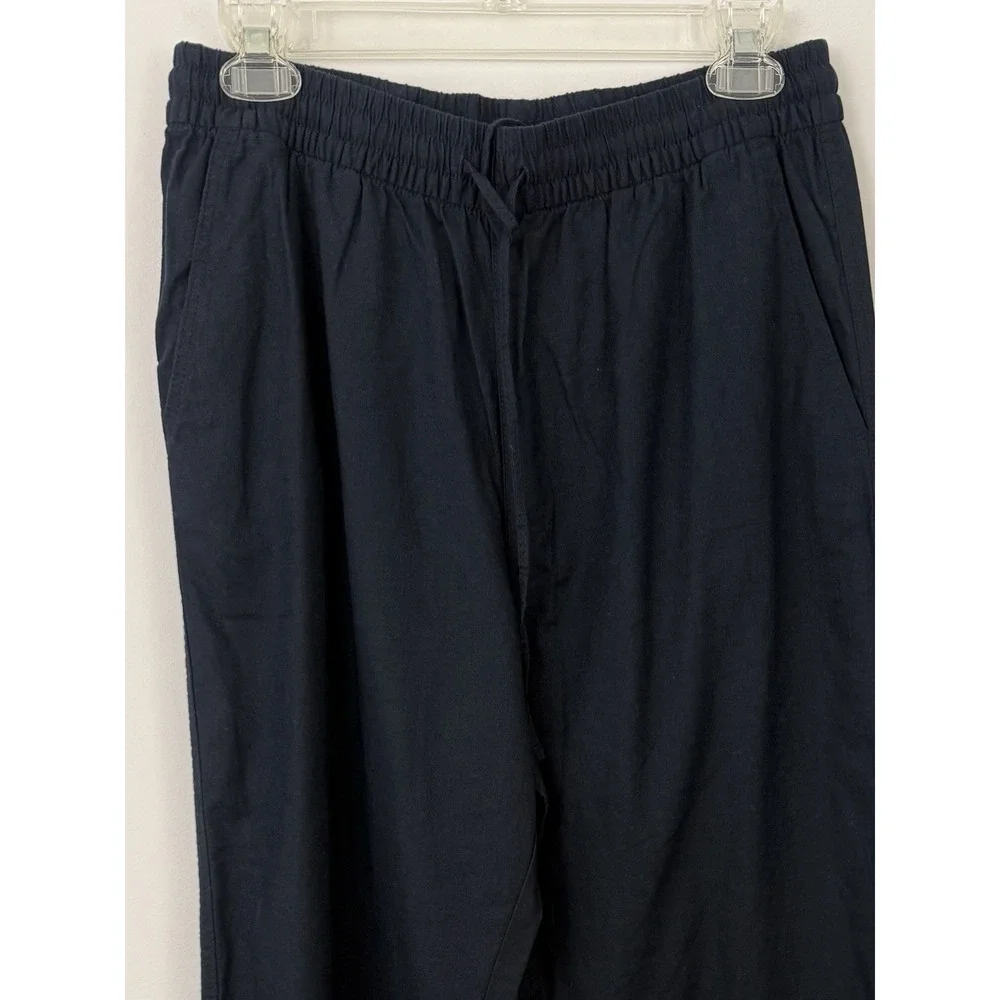 H&M NEW Linen Blend Navy Blue PANTS Small Tapered Casual Pull On Minimalist NWT